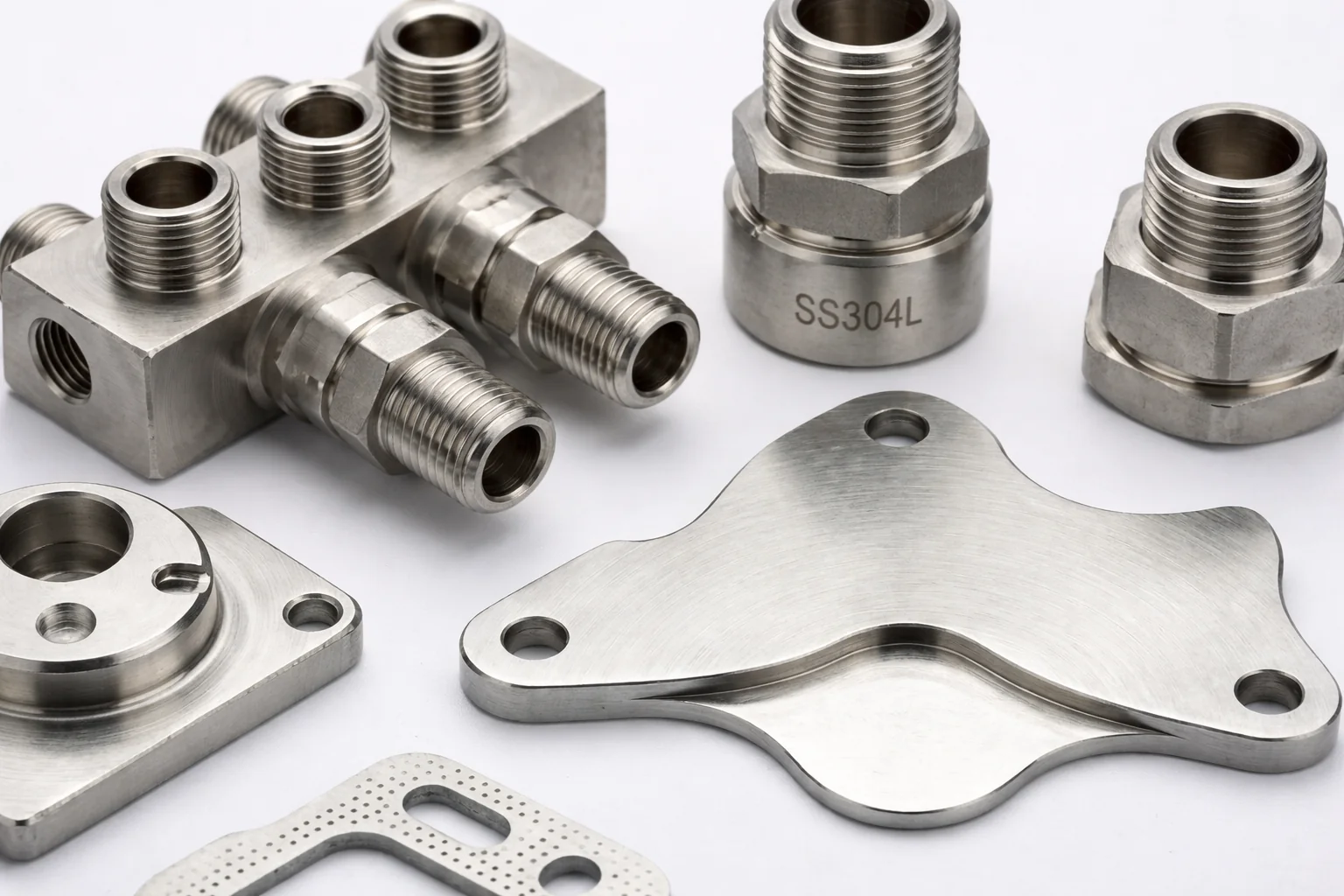 CNC turned stainless steel 304 316L components — corrosion resistant industrial hardware and fittings